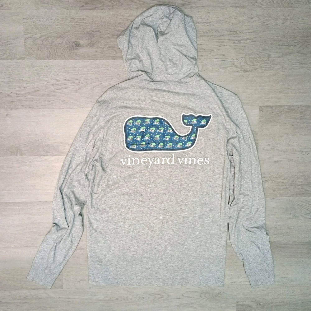 Vineyard Vines Grey Hooded Tshirt Long Sleeve Car Tree Camping Outdoor XS